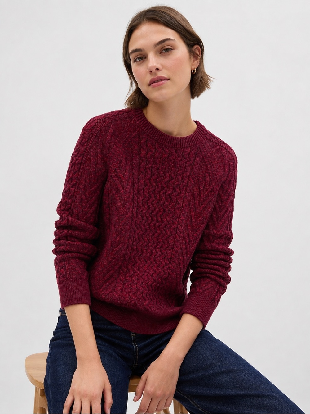 GAP Women’s Medium Red Purple Marled Cable Knit Cotton Sweater
